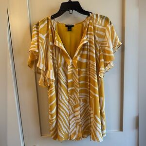 Halogen Yellow and White Print Blouse